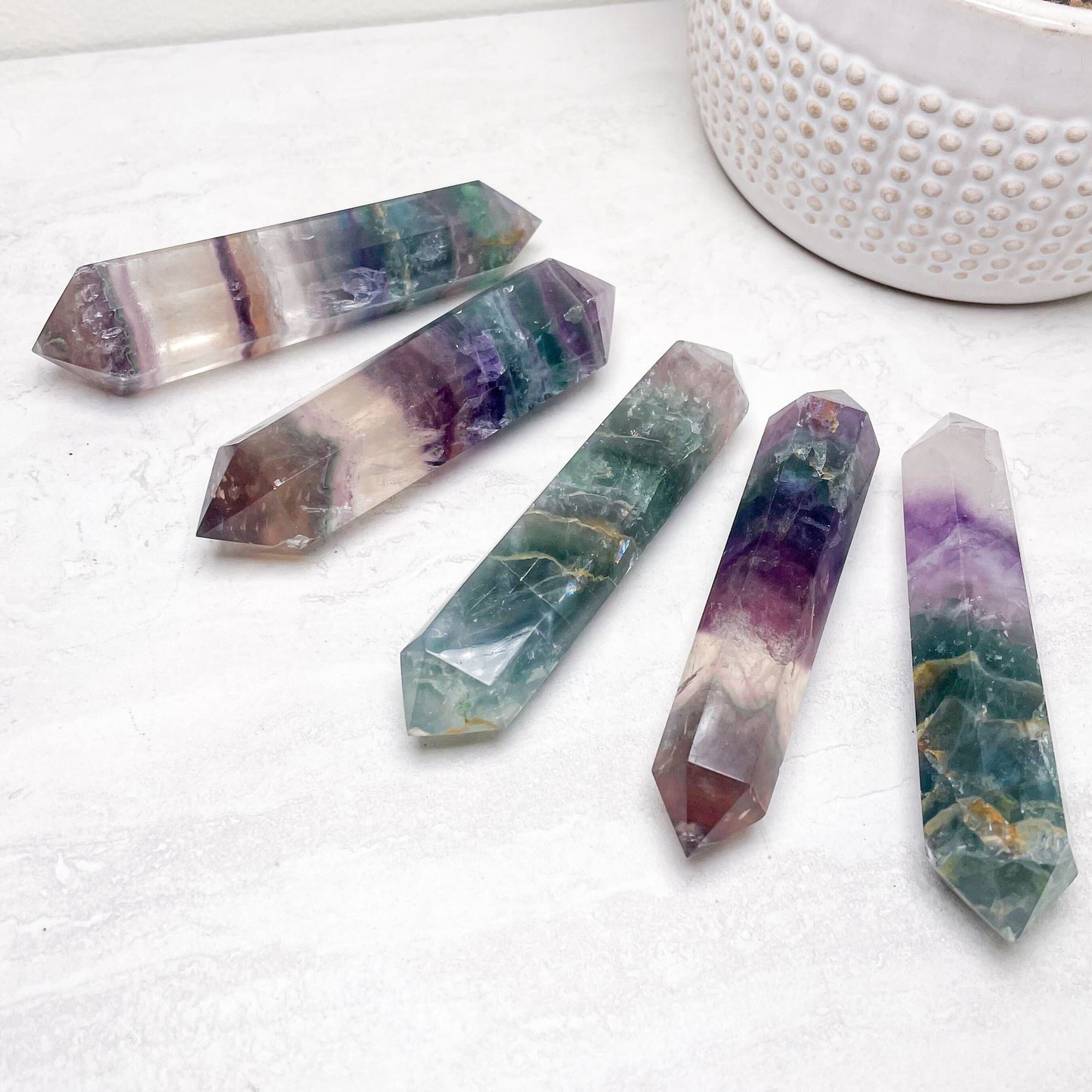 Double Terminated Rainbow Fluorite Points | Various Sizes