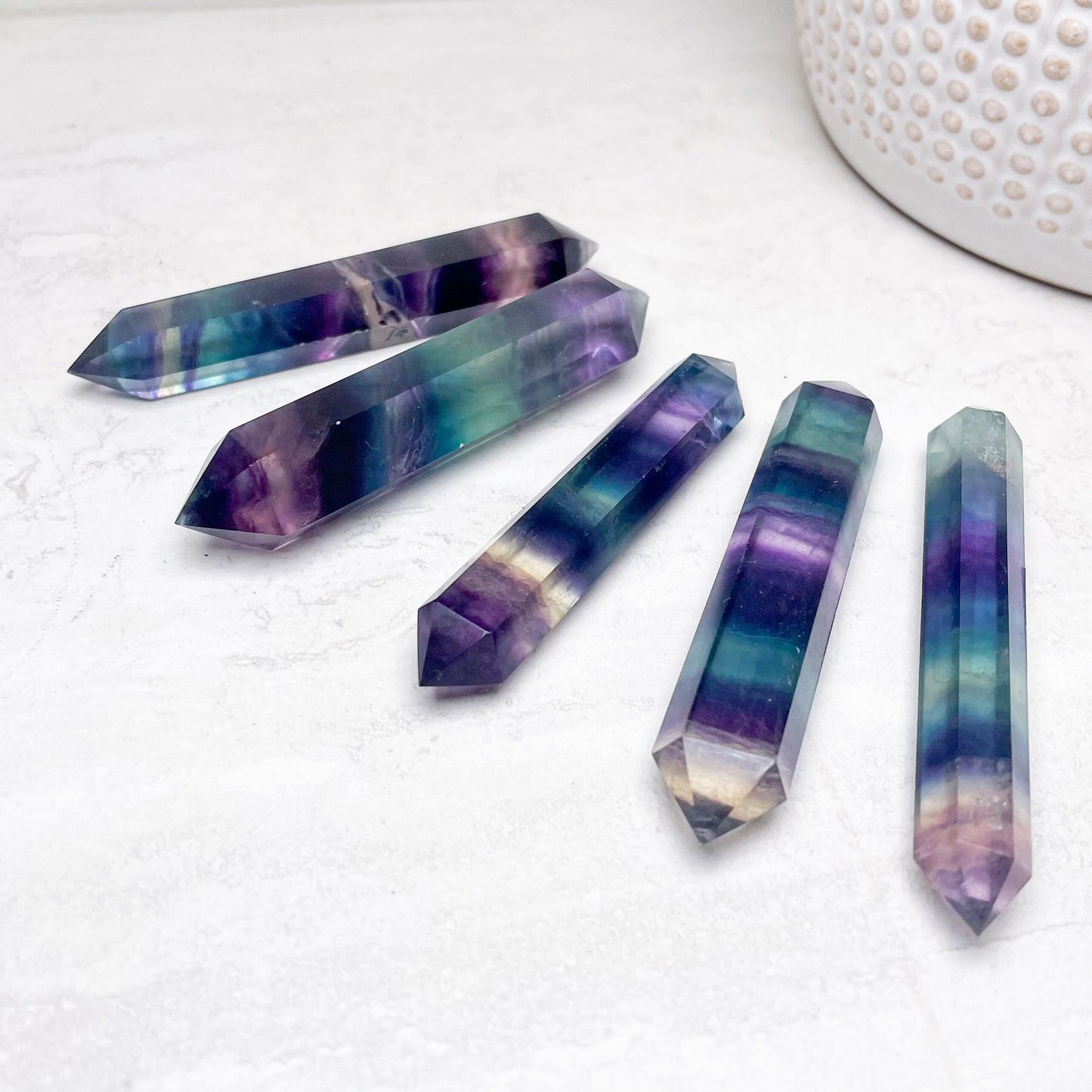 Double Terminated Rainbow Fluorite Points | Various Sizes