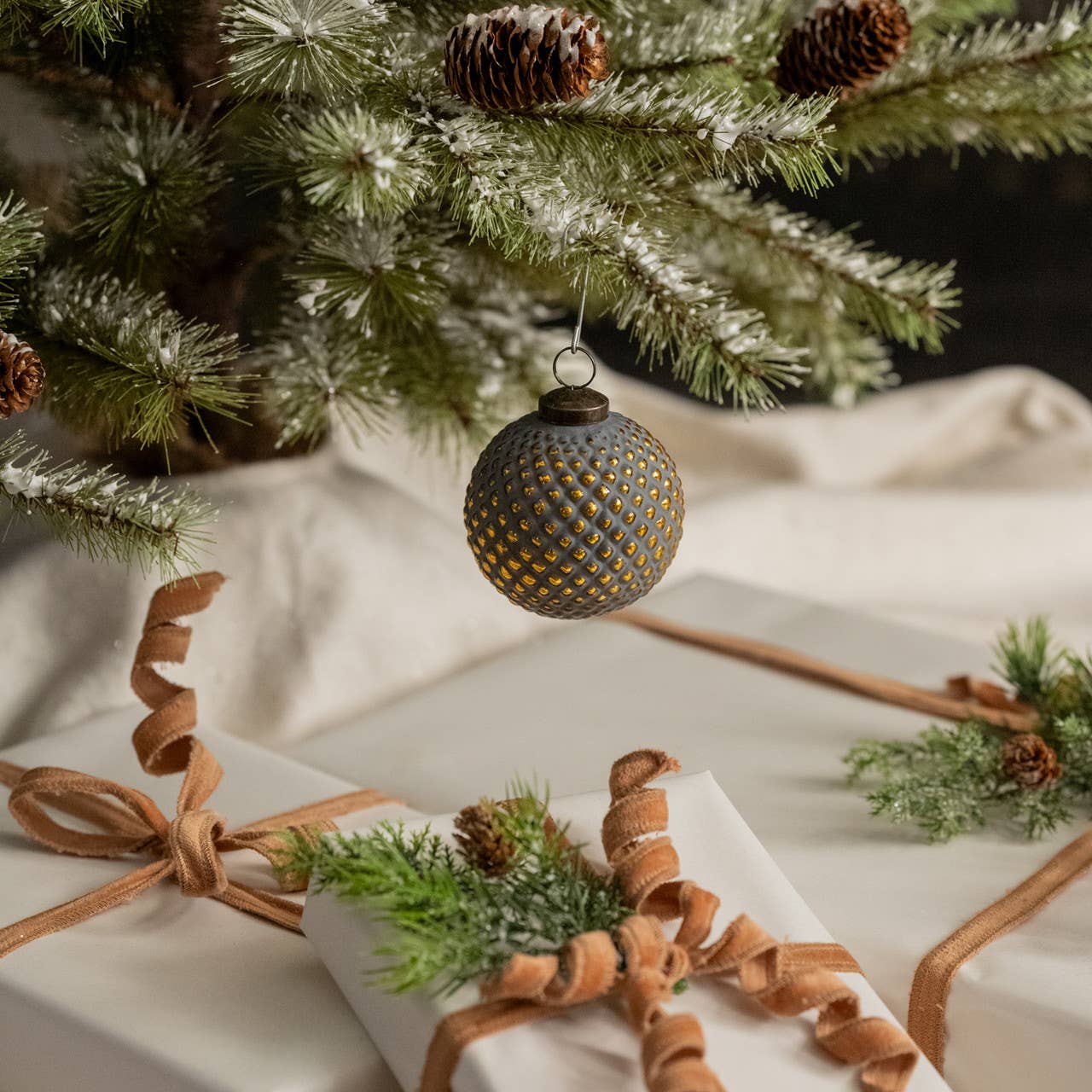 Gold & Grey Kugel Ornament – 3" Mystical Décor