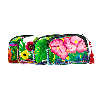 Up-cycled Half Moon Huipil Lipstick/Coin/Card Bag - Guatemala: Small