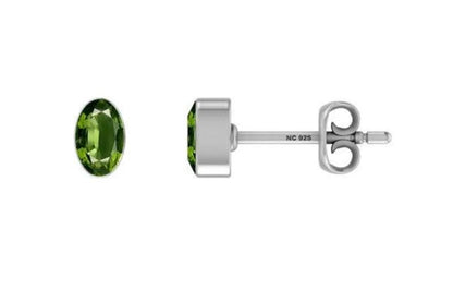 Natural Moldavite Faceted Stud Sterling Silver Earrings