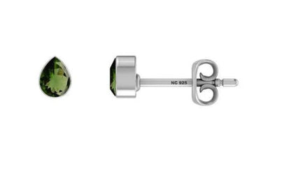 Natural Moldavite Faceted Stud Sterling Silver Earrings