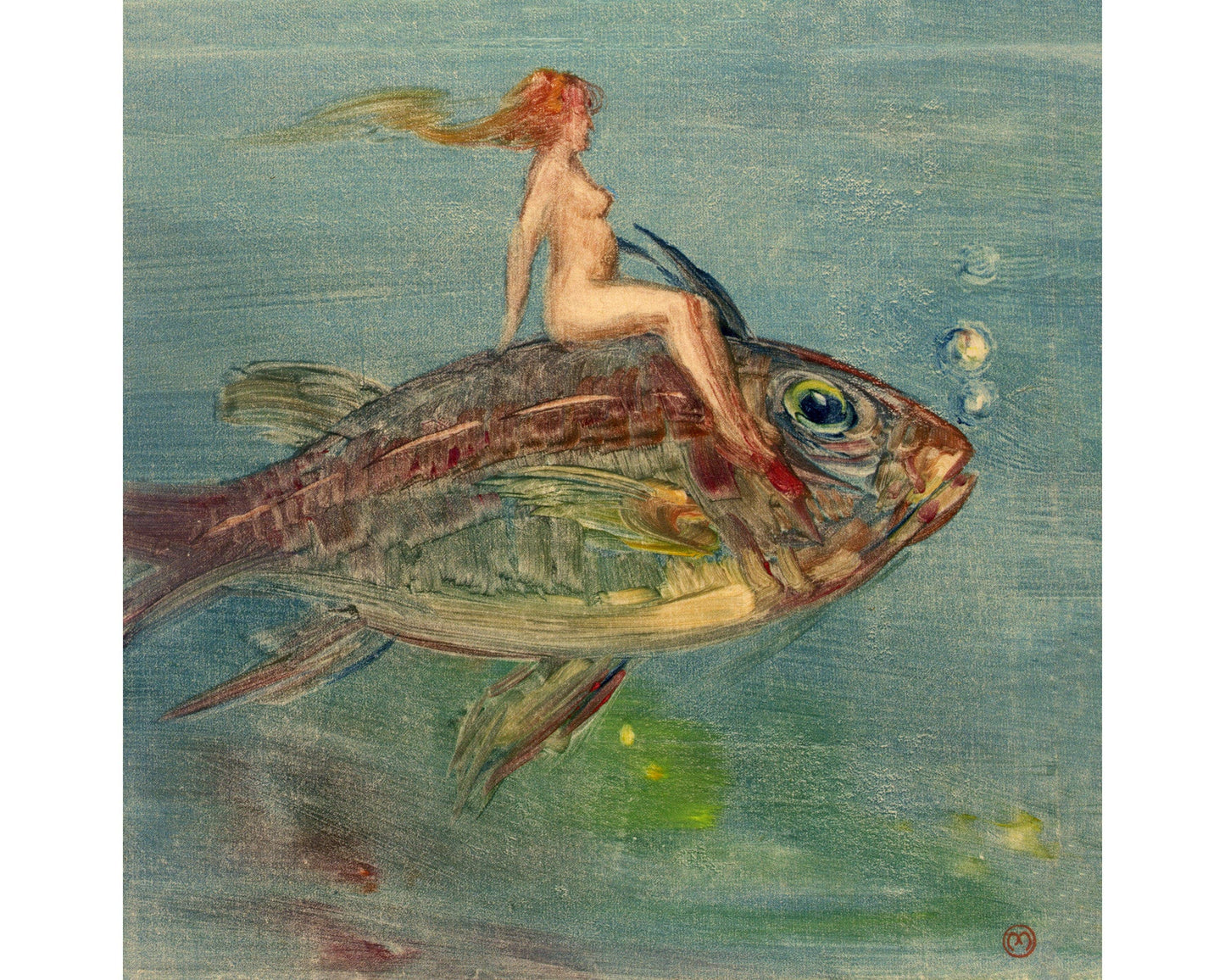 Woman riding a fish print | Xavier Martinez