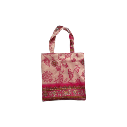Upcycled Sari Gift Bag with Handle | 11" x 12" Reusable Handmade Fabric Bag from India
