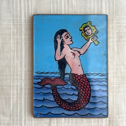 Hand Painted Glass Mermaid Purse Mirror
