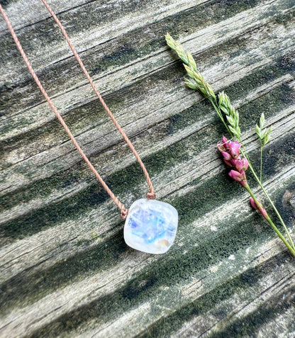 Moonstone Cushion Cut Diamond Necklace