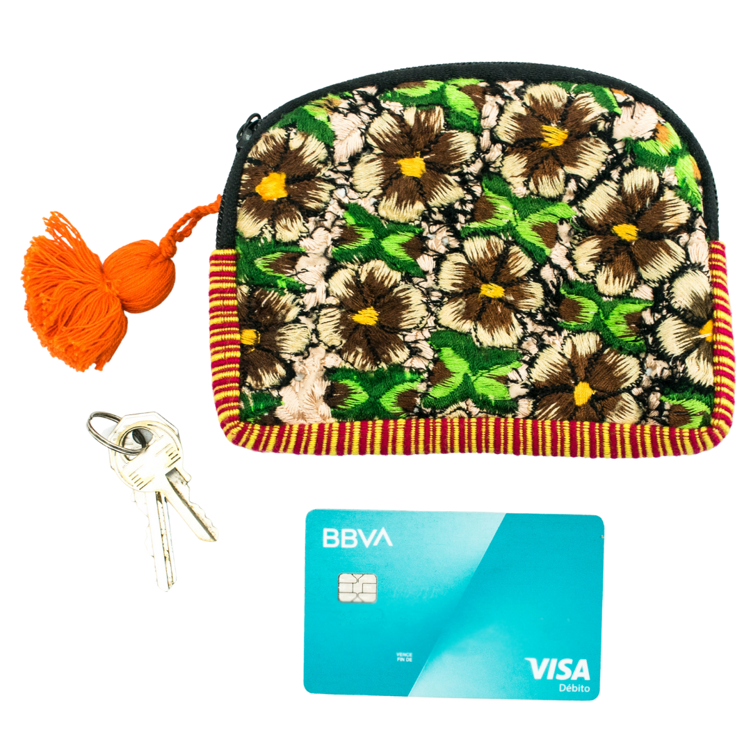 Up-cycled Half Moon Huipil Lipstick/Coin/Card Bag - Guatemala: Small