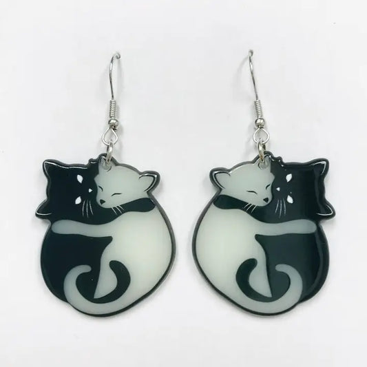 Cats Hugging- Glow In The Dark Earrings