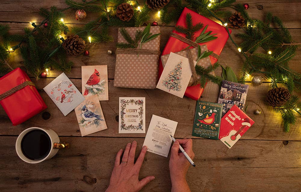 Merry Christmas Wreath of Birds Gift Tag - Bird & Butterfly Wildflower Seed Pack