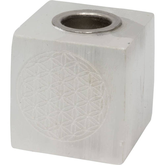 Selenite Candle Holder Cube - Flower of Life