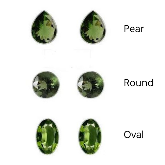 Natural Moldavite Faceted Stud Sterling Silver Earrings