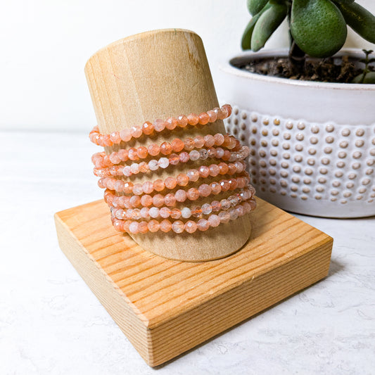 4mm Faceted Sunstone Beaded Bracelet