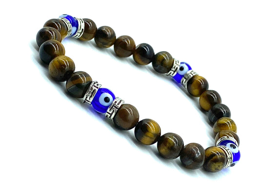 Tiger Eye and Blue Evil Eye Bracelet