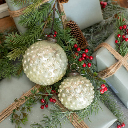 White Hobnail Glass Ornament – Winter Elegance