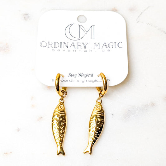 Fish Charm Huggie Earrings