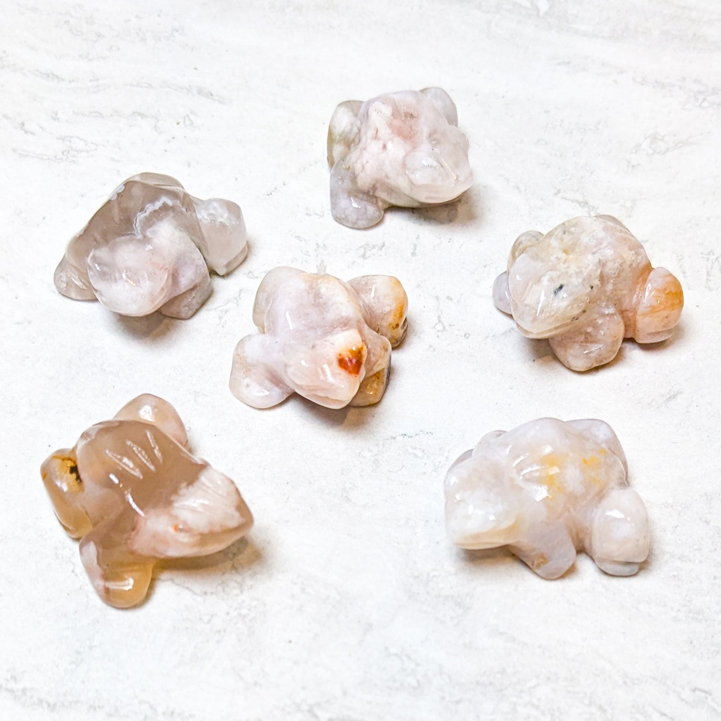 Flower Agate Carved Frogs