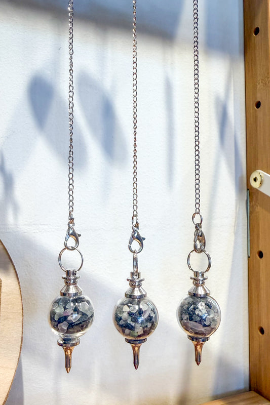 Fluorite & Black Tourmaline Pendulum Necklace – Glass Sphere Protection