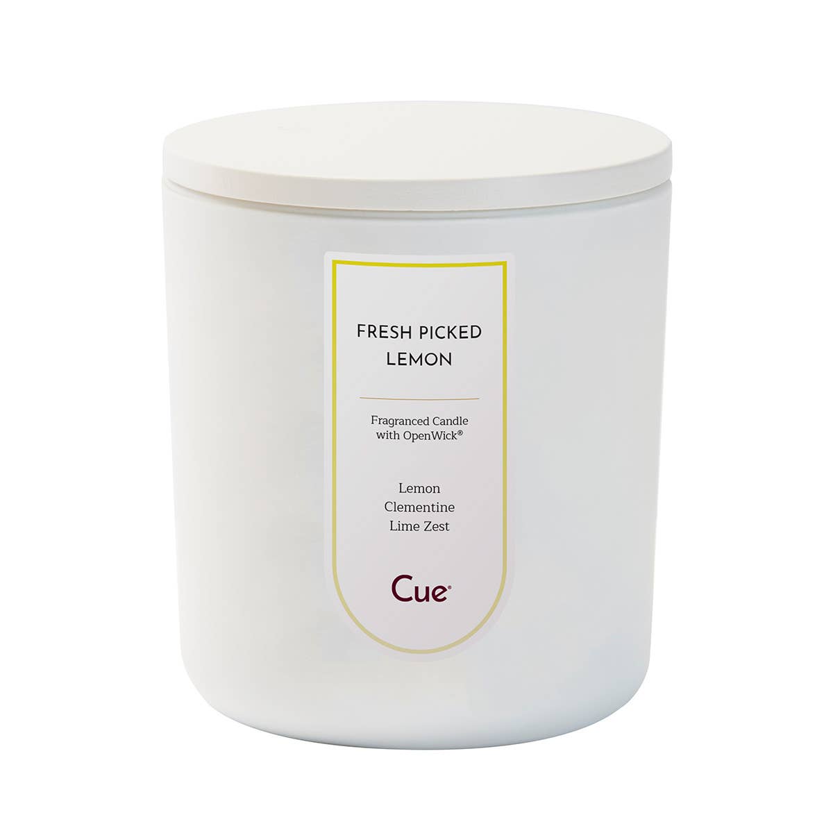 Cue Fresh Picked Lemon candle — a large 12 oz jar with a bright lemon and citrus scent, at Ordinary Magic in Savannah, GA.