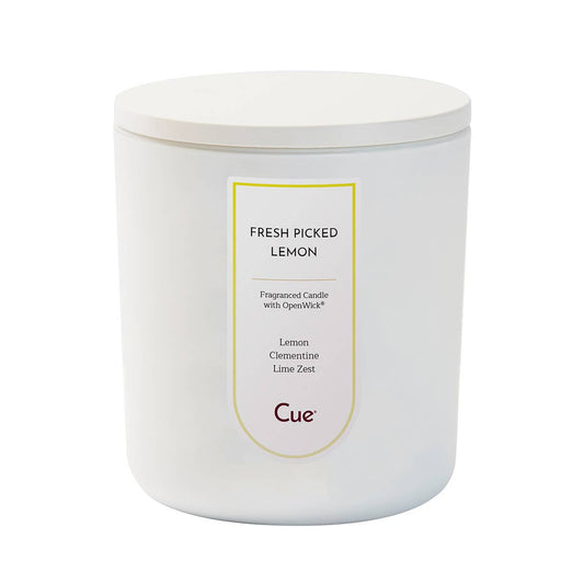 Cue Fresh Picked Lemon candle — a large 12 oz jar with a bright lemon and citrus scent, at Ordinary Magic in Savannah, GA.