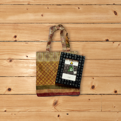 Upcycled Sari Gift Bag with Handle | 11" x 12" Reusable Handmade Fabric Bag from India