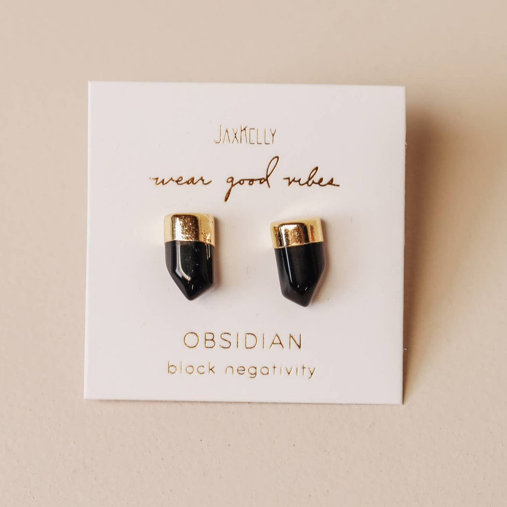 Gold Dip Point Earrings - Obsidian | Jax Kelly