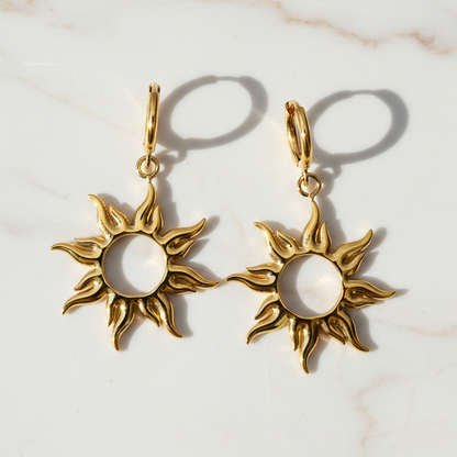 Gold Sunburst Hoop Earrings