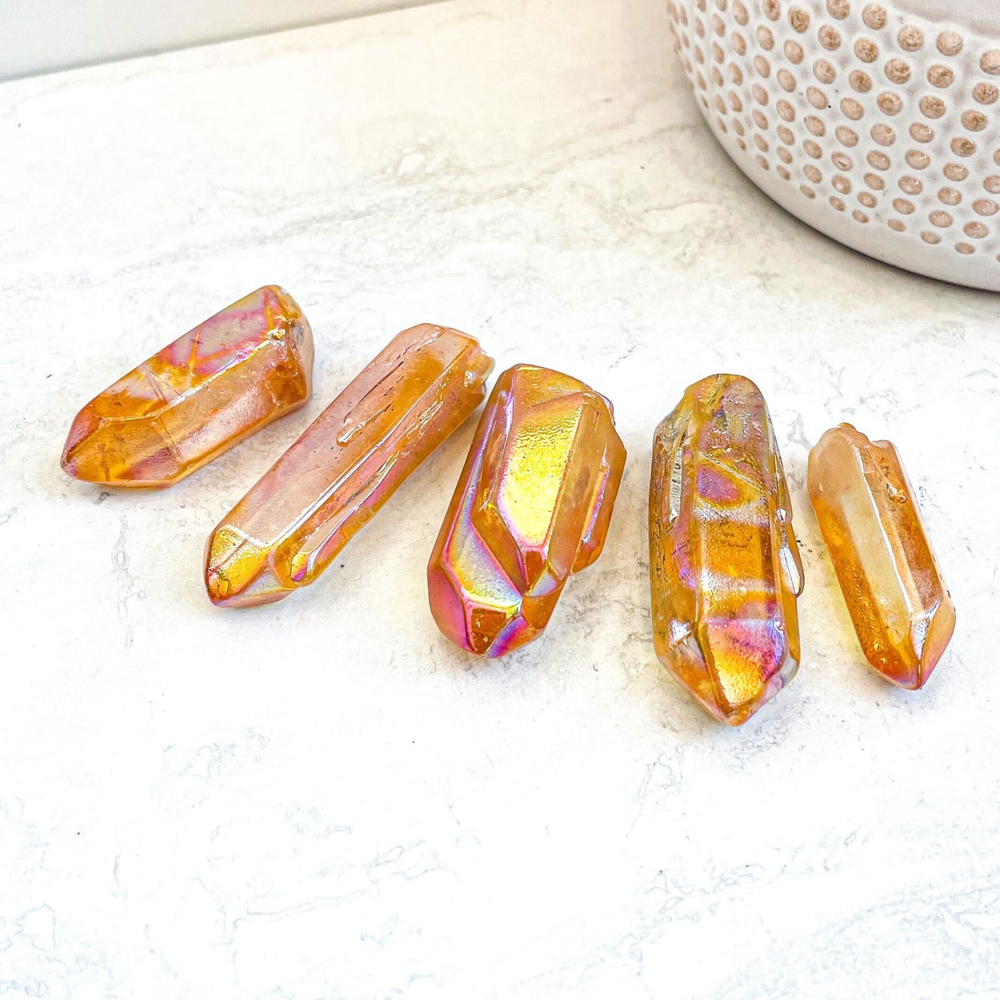 Golden Orange Aura Quartz Rough Points