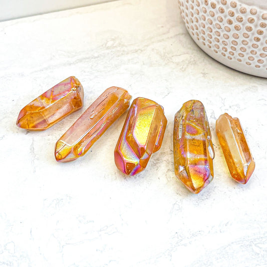 Golden Orange Aura Quartz Rough Points