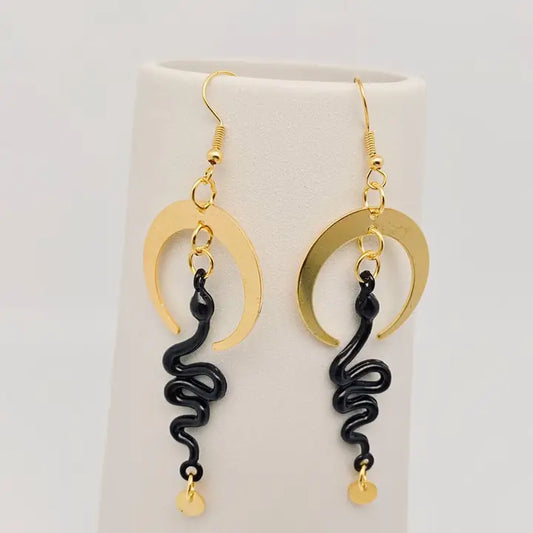 Gothic Snake Moon Earrings