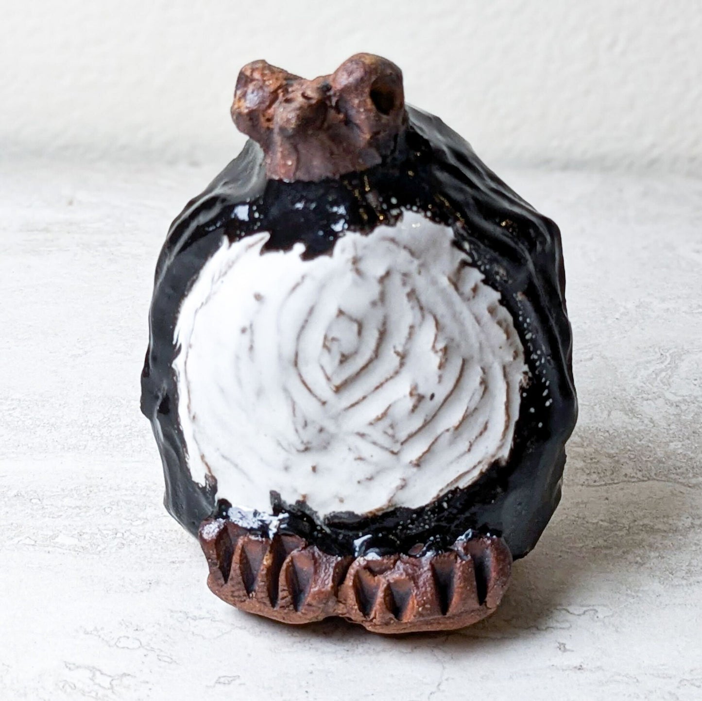 Handmade Ceramic Penguin Incense or Flower Bud Holder by Local Artist, Cate Taylor