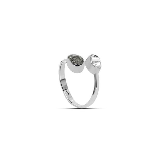 Natural Rough Herkimer & Meteorite 2-Stone Silver Rings