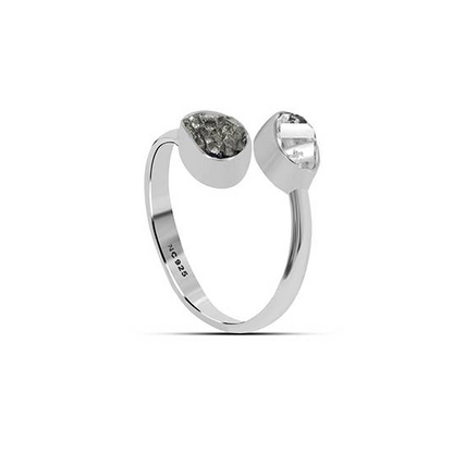 Natural Rough Herkimer & Meteorite 2-Stone Silver Rings