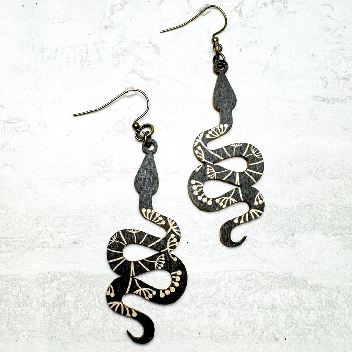 Snake Printed Wood Earring