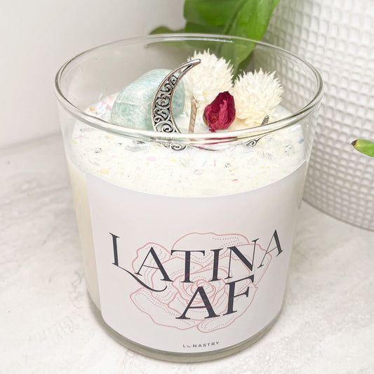Latina AF soy wax candle with crystal