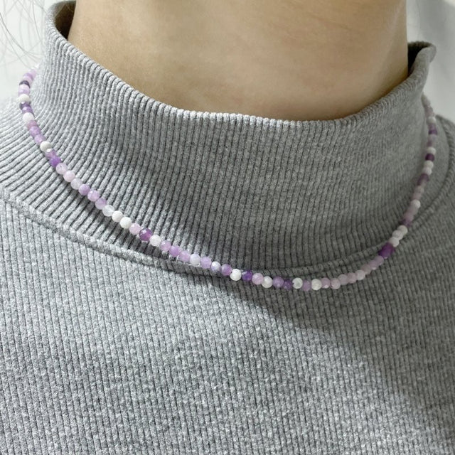Multi-Faceted Crystal Bead Necklace – Tourmaline, Moonstone & Lepidolite
