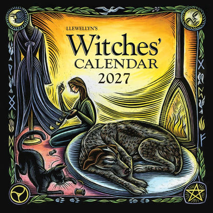 Llewellyn's 2027 Witches' Calendar cover with scratchboard illustration by Jennifer Hewitson, at Ordinary Magic in Savannah, GA.