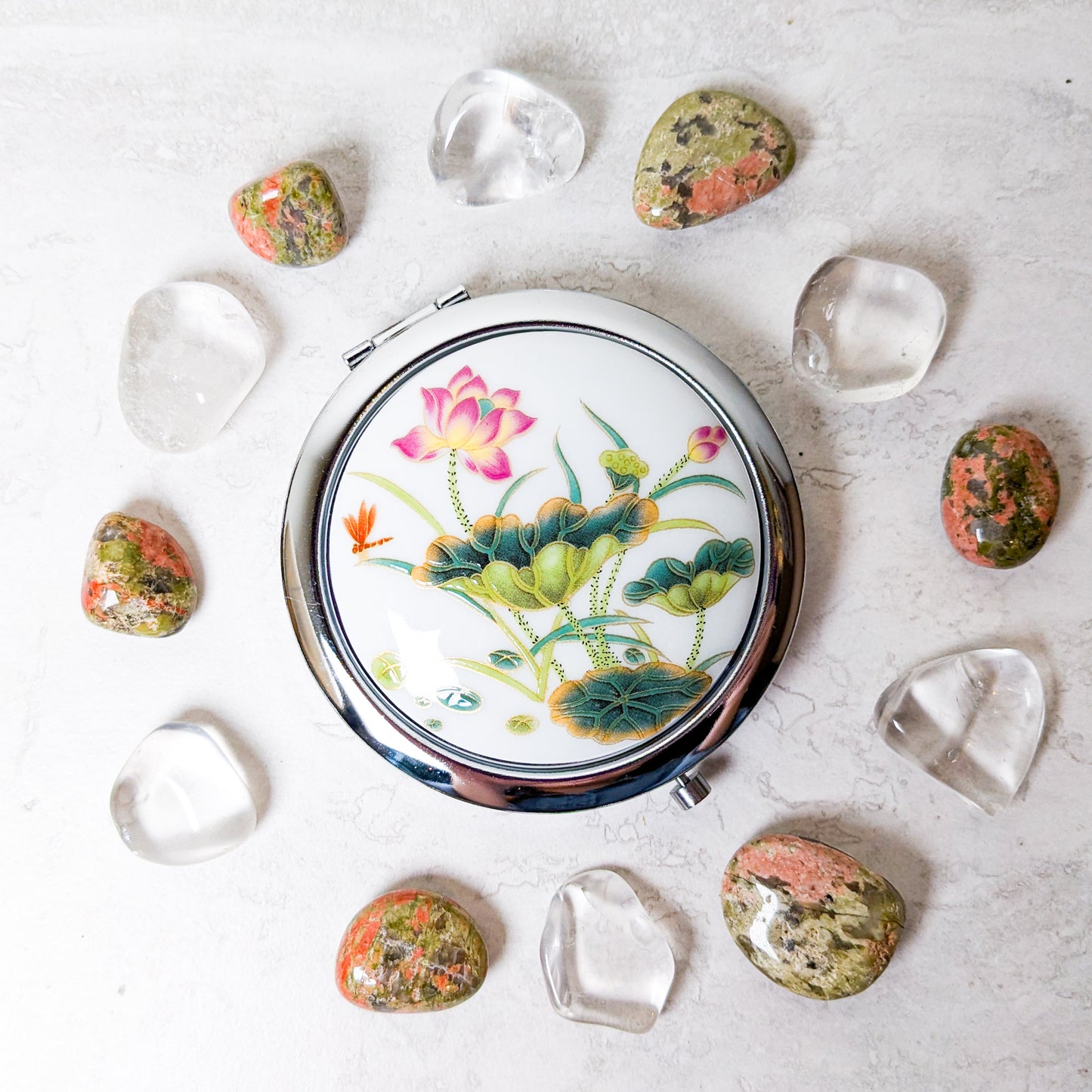 Lotus Porcelain Compact Mirror
