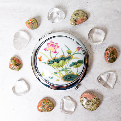 Lotus Porcelain Compact Mirror