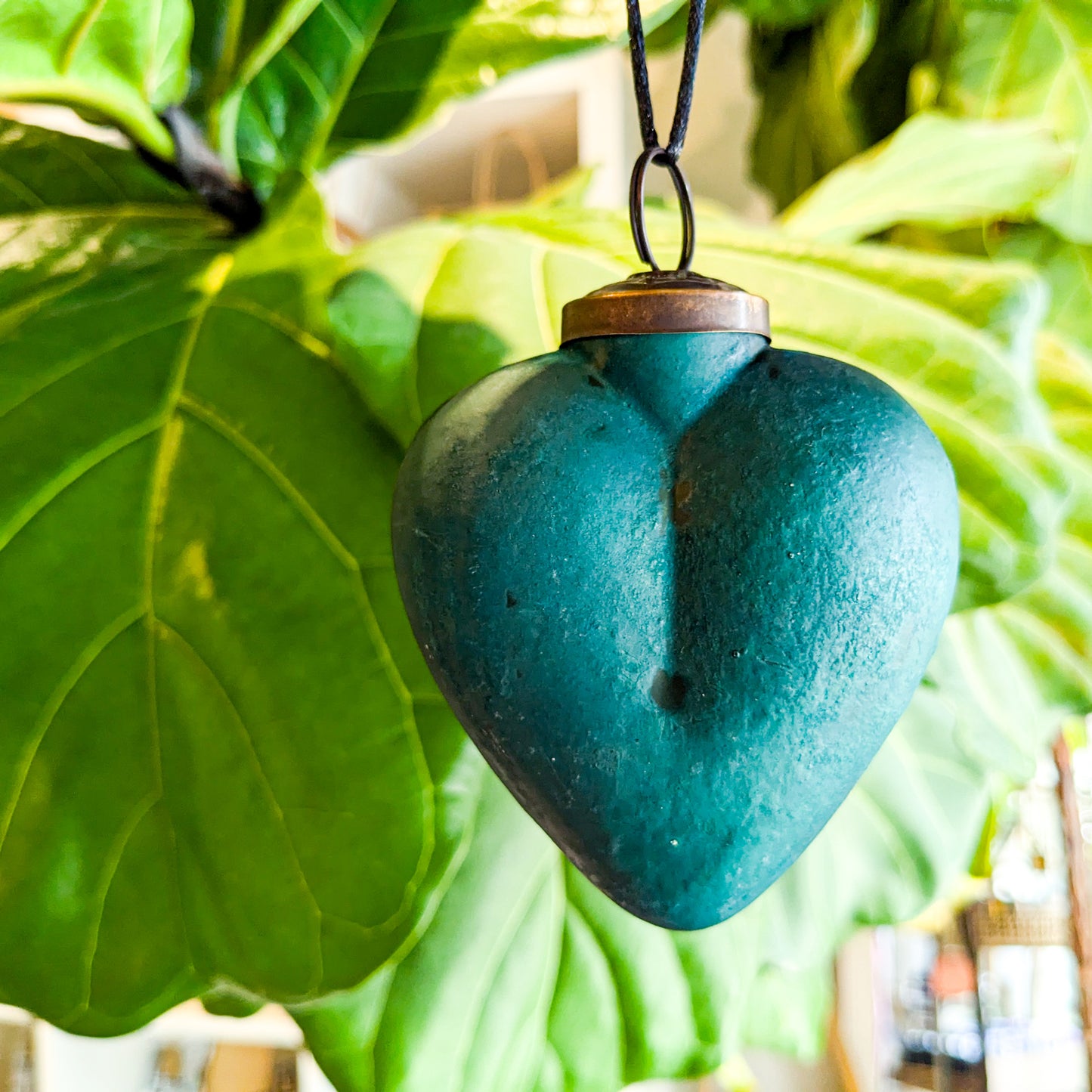 Teal Glass Heart Ornament