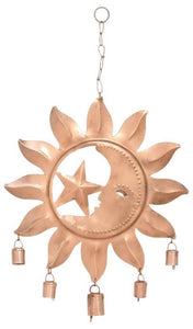 Metal Sun, Moon, and Star Windchime with Bells