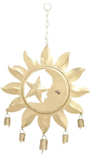 Metal Sun, Moon, and Star Windchime with Bells