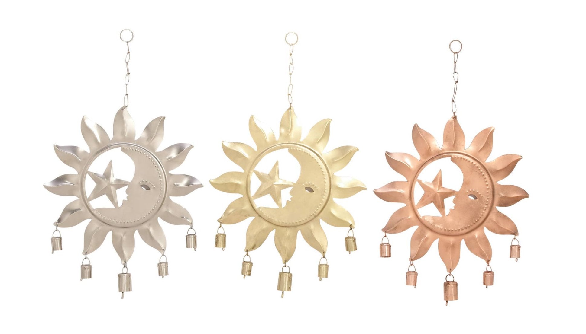 Metal Sun, Moon, and Star Windchime with Bells