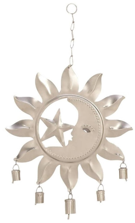 Metal Sun, Moon, and Star Windchime with Bells