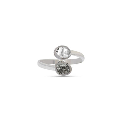 Natural Rough Herkimer & Meteorite 2-Stone Silver Rings