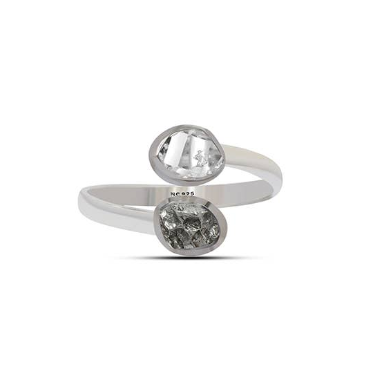 Natural Rough Herkimer & Meteorite 2-Stone Silver Rings