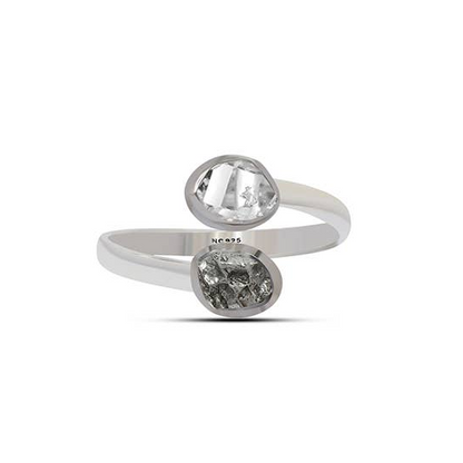 Natural Rough Herkimer & Meteorite 2-Stone Silver Rings
