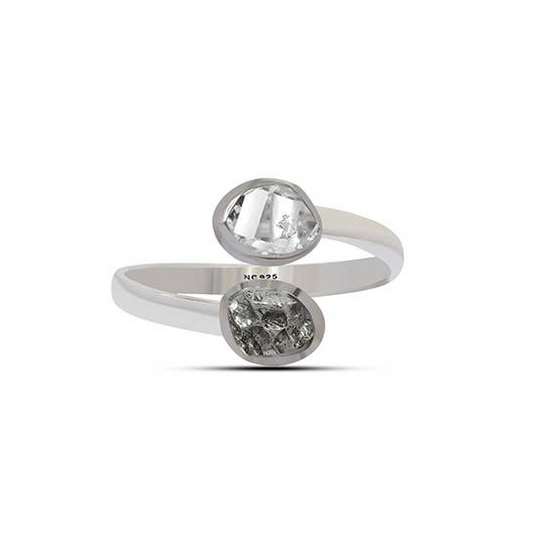 Natural Rough Herkimer & Meteorite 2-Stone Silver Rings