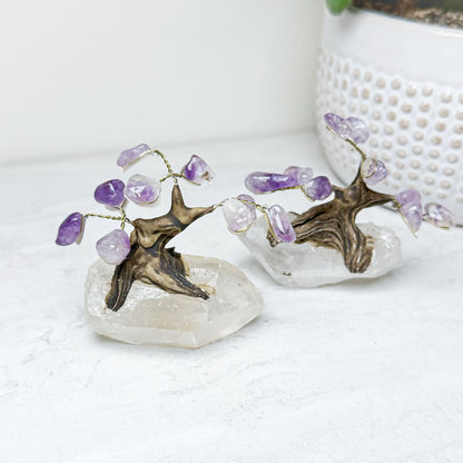 Crystal Bonsai Trees with Quartz Base | Various Stones