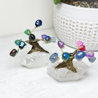 Crystal Bonsai Trees with Quartz Base | Various Stones