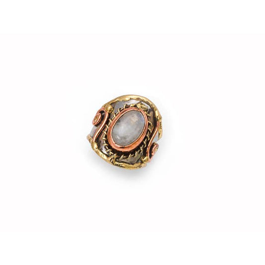 Mixed Metal and Rainbow Moonstone Stone Ring